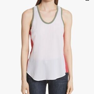 EQUIPMENT Women's Mel Silk Tank w/Contrast White Green Pink Sz Small Minimalist
